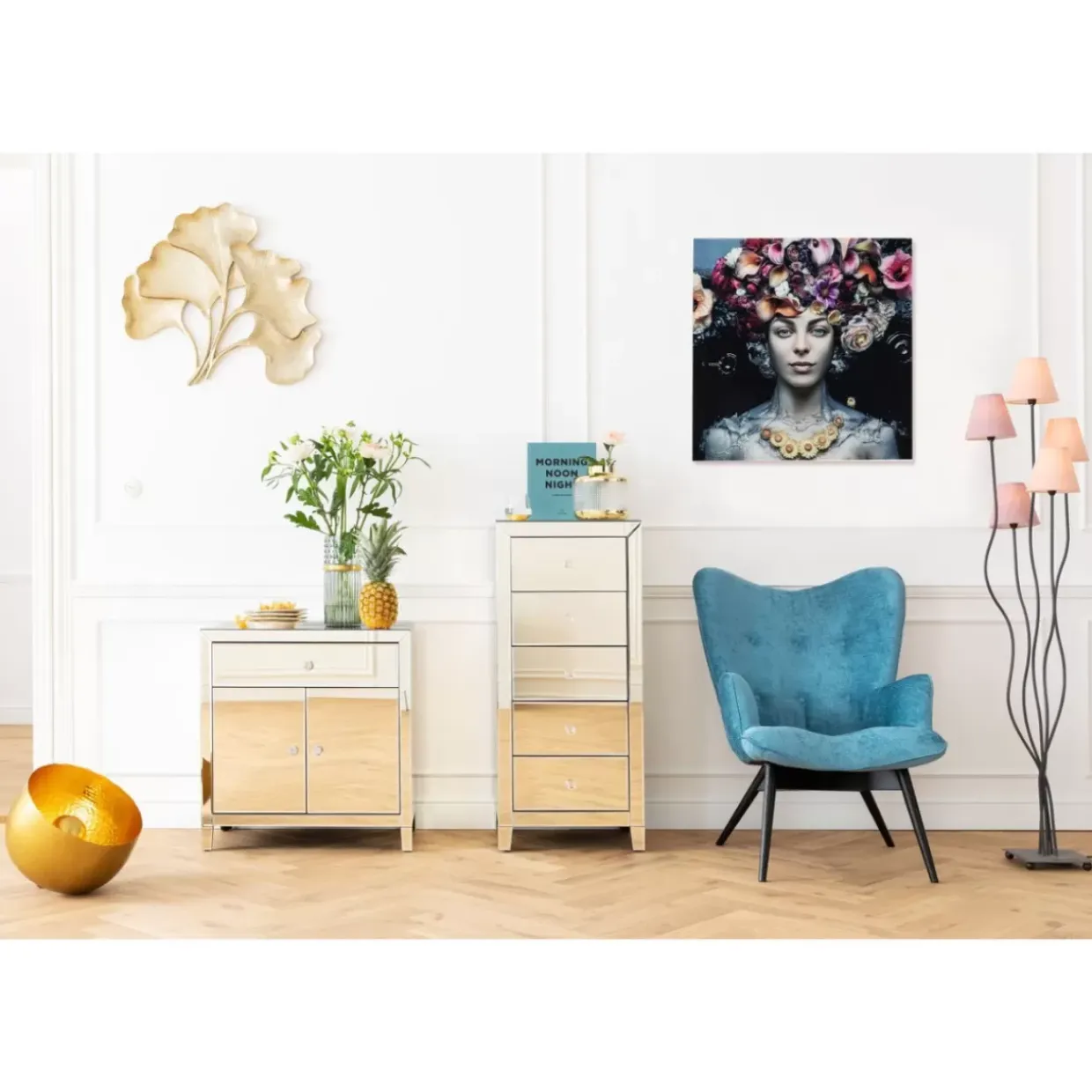Bild Glas Flower Art Lady 80X80Cm