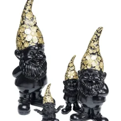 Deko Figur Zwerg Meditation Schwarz Gold 19