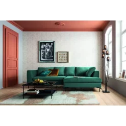 Ecksofa Gianni Velvet Dunkelgrun Links Schwarz