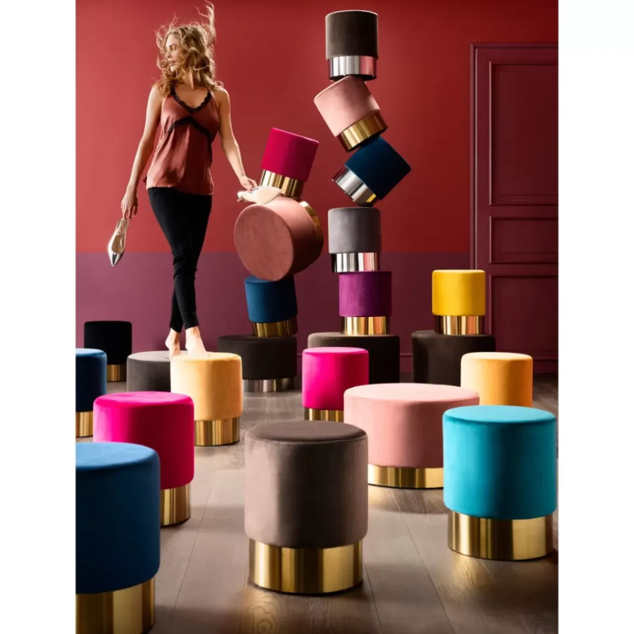 Hocker Cherry Bordeaux Brass O35Cm