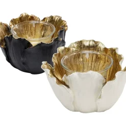 Teelichthalter Flower Bloom Schwarz Gold O10
